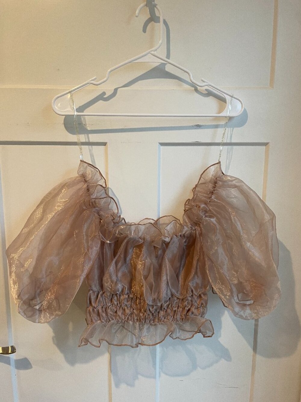 Hot‎ & Delicious Sheer Organza Off The Shoulder Puff Sleeve Crop Top Size S